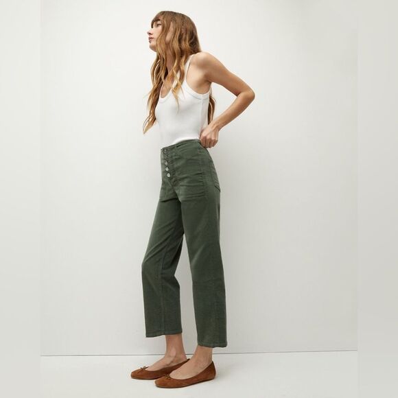 NWT Veronica Beard | Crosbie Crop Green Clover Corduroy Wide Crop Leg Pant 31/12 - Picture 3 of 11